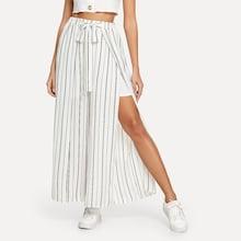 Romwe Split Side Bow Tie Wide Leg Pants