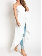 Romwe White Strapless Split Chiffon Beach Dress