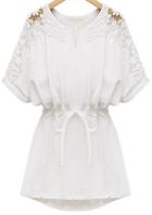 Romwe V Neck Lace Insert With Belt White Dress
