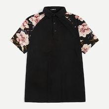 Romwe Guys Flower Raglan Sleeve Polo Shirt