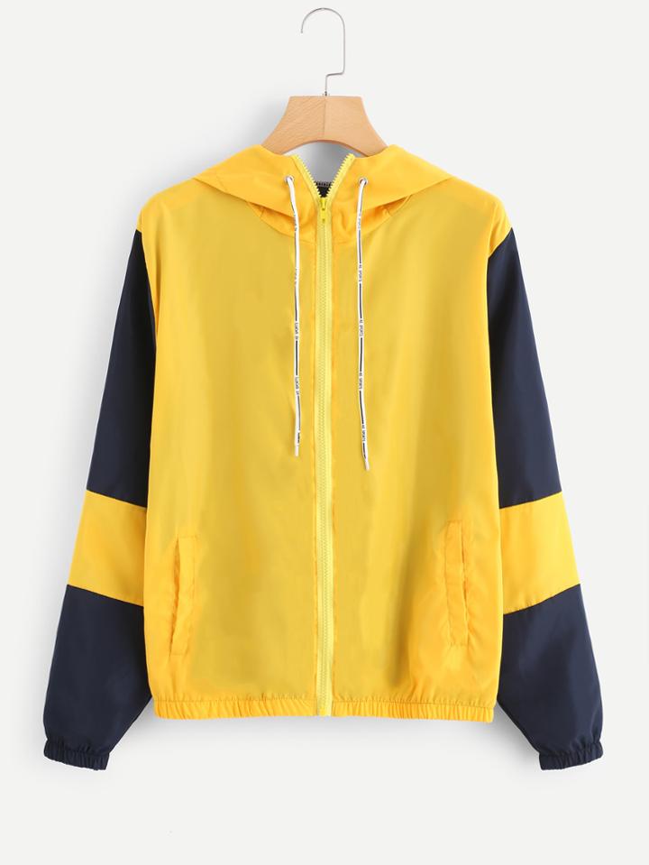 Romwe Cut & Sew Hooded Jacket