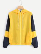 Romwe Cut & Sew Hooded Jacket