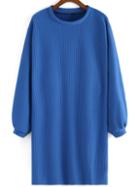 Romwe Long Sleeve Loose Blue Dress