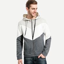 Romwe Men Cut And Sew Panel Zip Up Hoodie