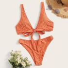 Romwe Polka Dot Top With High Cut Bikini