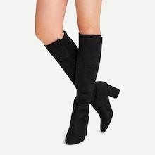 Romwe Plain Knee High Block Heeled Boots