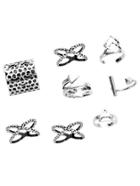 Romwe Antique Silver Multi Shape Hollow Out Ring Set