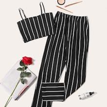 Romwe Striped Cami Top & Pants Pj Set