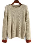 Romwe Women Contrast Cuff Apricot Sweater