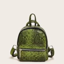 Romwe Snakeskin Pocket Front Backpack