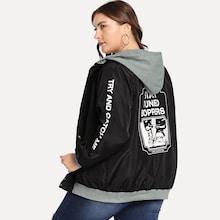 Romwe Plus Letter Print Hoodie Jacket