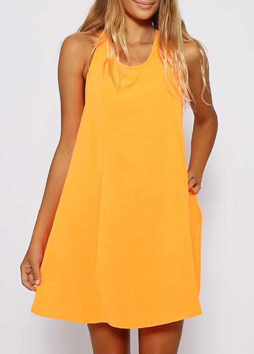Romwe Yellow Halter Backless Shift Dress