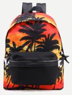 Romwe Orange Coconut Tree Print Canvas Backpack