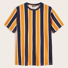 Romwe Guys Striped Round Neck Tee