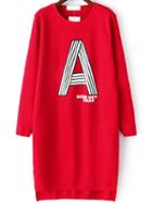 Romwe Letter Print Dip Hem Red Sweater Dress