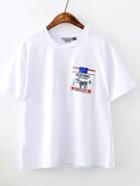 Romwe White Round Neck Pocket Casual T-shirt