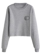 Romwe Grey Sun Moon Print Long Sleeve Sweatshirt
