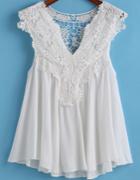 Romwe White V Neck Pleated Lace Tank Top