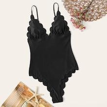 Romwe Scallop Edge Thin Strap One Piece Swimsuit