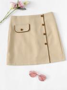 Romwe Zip Up Back Button Detail Skirt
