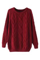 Romwe Twist Pattern Knitted Red Jumper