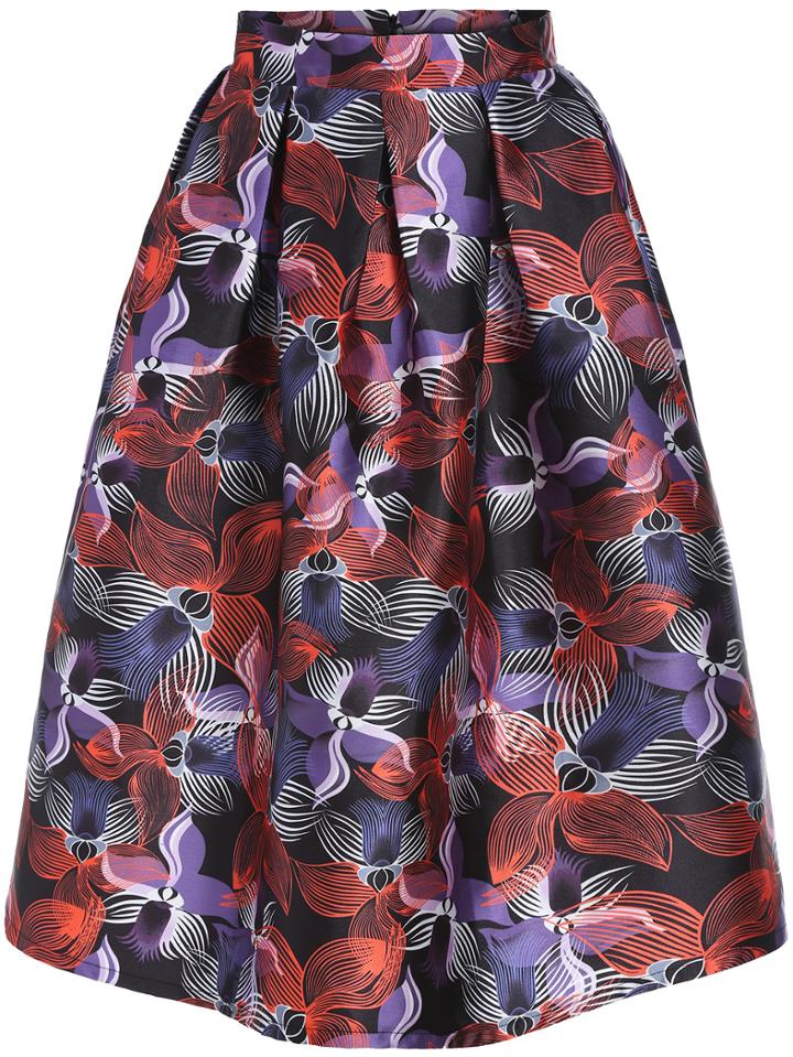 Romwe Windmill Print Zipper Skirt