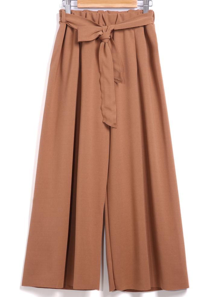 Romwe With Belt Wide Leg Camel Pant