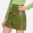 Romwe Pocket Patched Buttoned Pu Leather Skirt