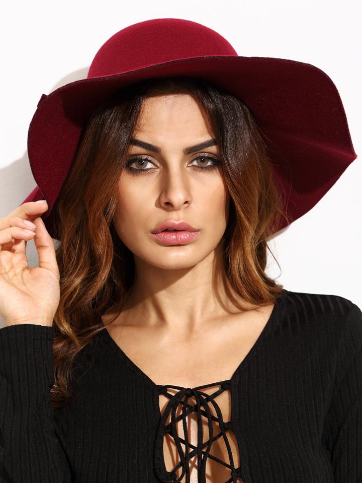 Romwe Burgundy Vintage Large Brimmed Hat