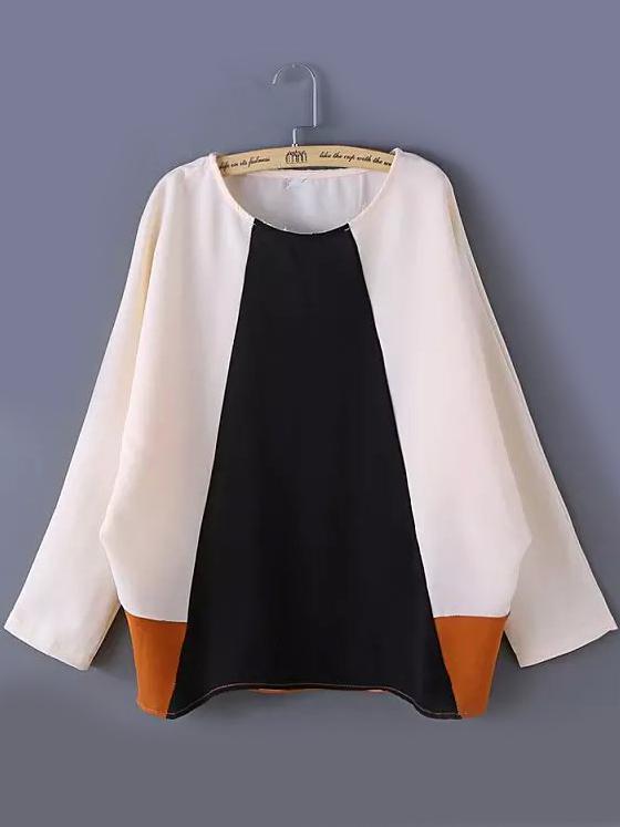 Romwe Round Neck Color-block Blouse