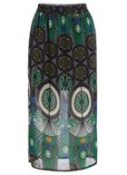 Romwe Elastic Waist Tribal Print Chiffon Green Skirt