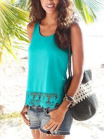 Romwe Green Crochet Trim Tank Top