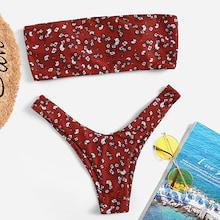 Romwe Calico Print Bandeau Top With High Leg Bikini