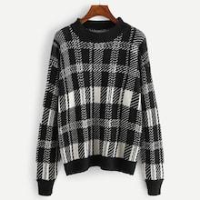 Romwe Plaid Stand Neck Jumper