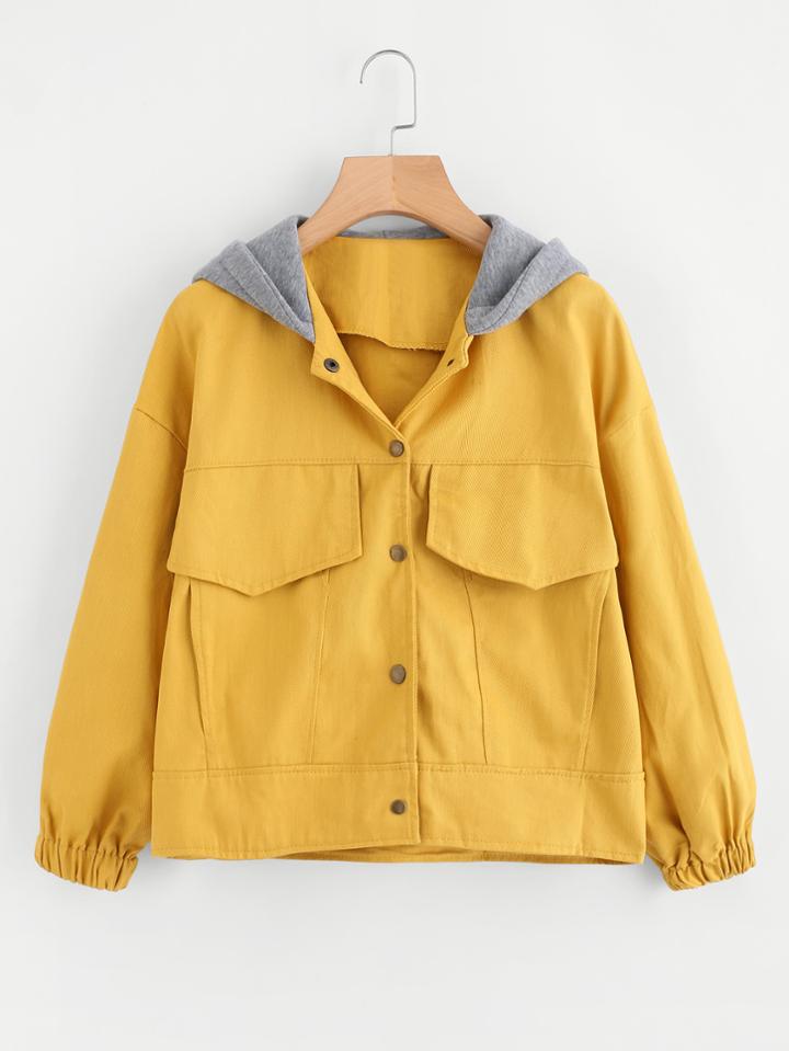 Romwe Graphic Print Back Contrast Hooded Jacket