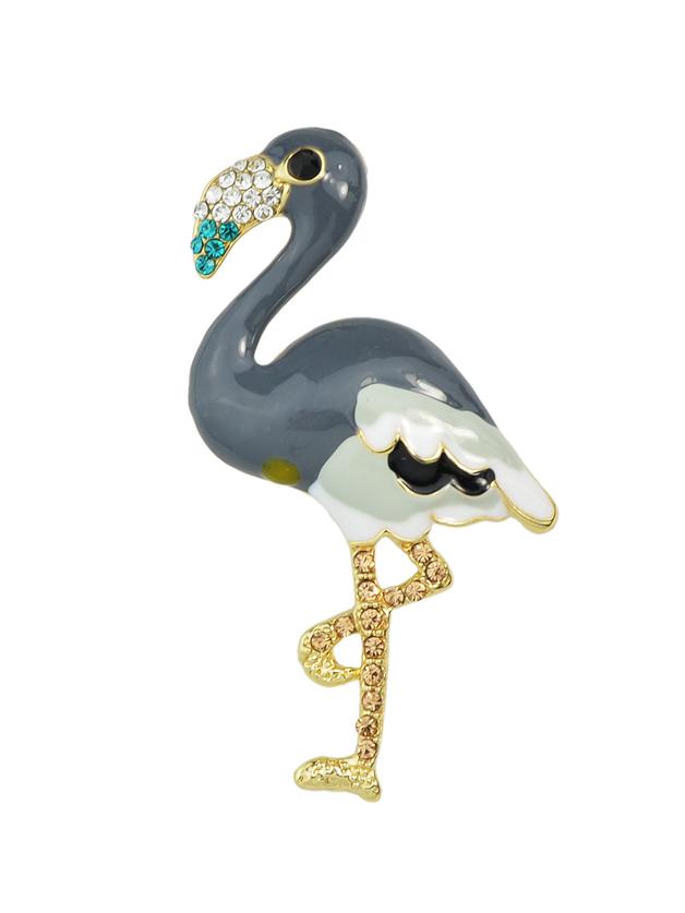 Romwe Gray Color Enamel Flower Bird Shape Big Brooches