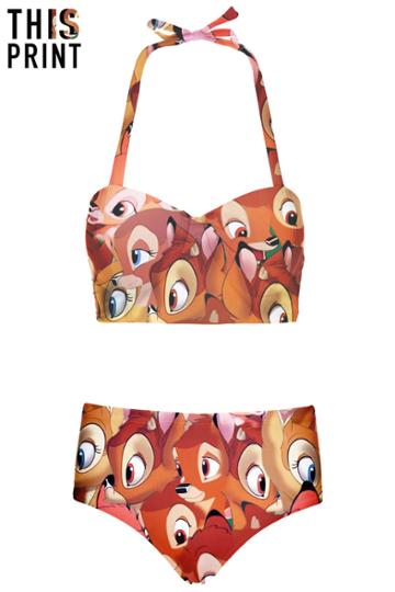Romwe This Is Print Sika Deer Print Bikini