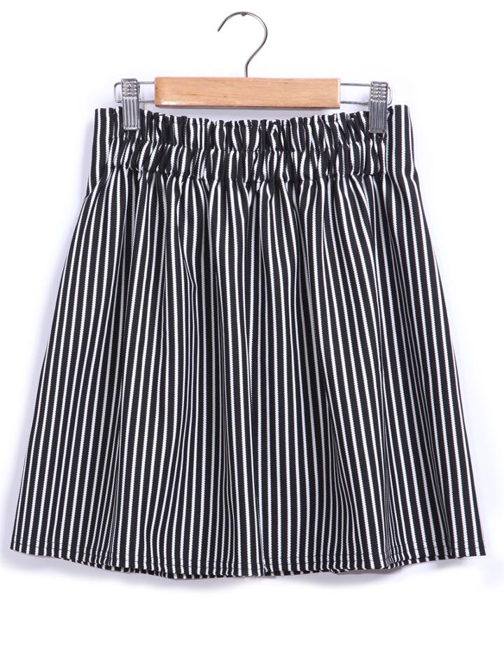 Romwe Elastic Waist Vertical Striped Black Skirt