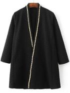 Romwe Black Chain Trim Open Front Coat