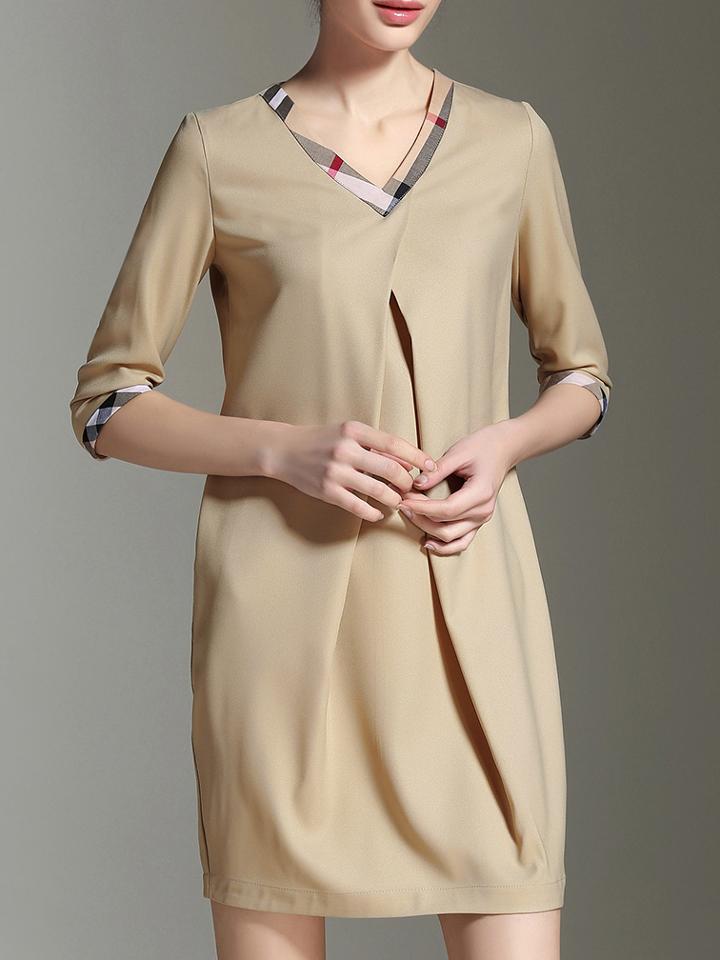 Romwe Camel V Neck Shirt Dress