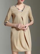 Romwe Camel V Neck Shirt Dress