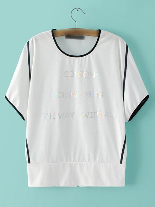 Romwe White Letters Printed Batwing Sleeve T-shirt