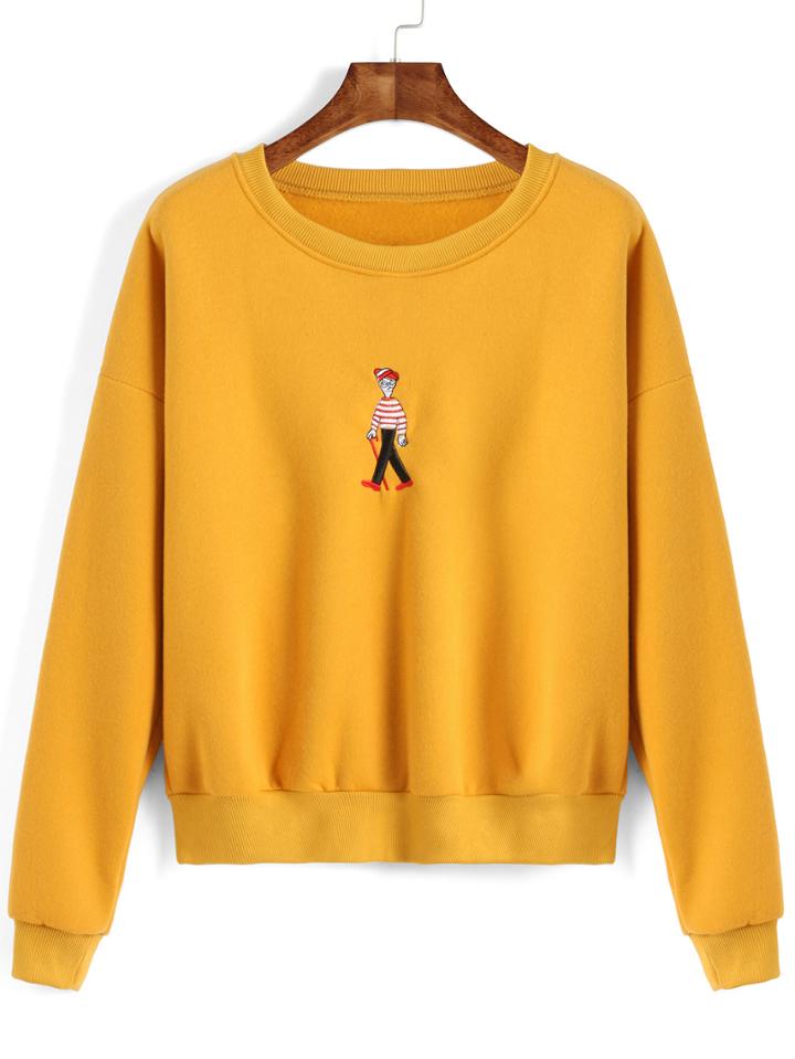 Romwe Cartoon Embroidered Loose Sweatshirt