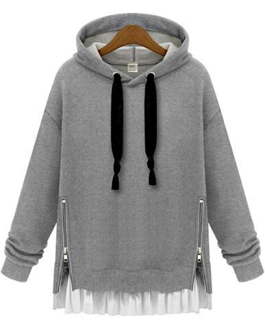 Romwe Hooded Zipper Loose Grey Sweatshirt