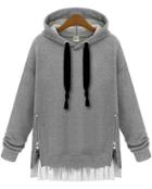 Romwe Hooded Zipper Loose Grey Sweatshirt