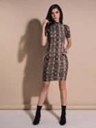 Romwe Snakeskin Pattern Cut Out Back Dress