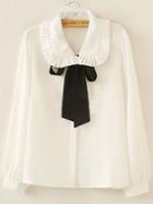 Romwe Frill Neck Bow Loose Blouse