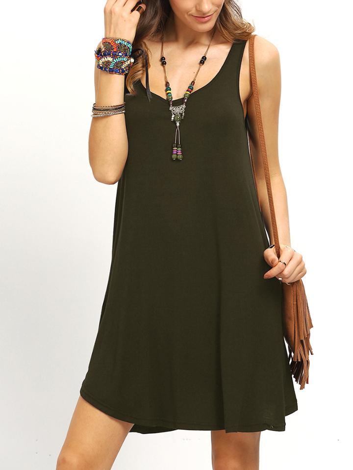 Romwe Army Green Swing Tank Dress