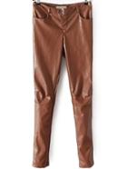 Romwe Leather Thicken Khaki Pant