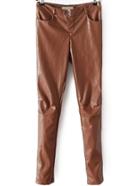 Romwe Leather Thicken Khaki Pant